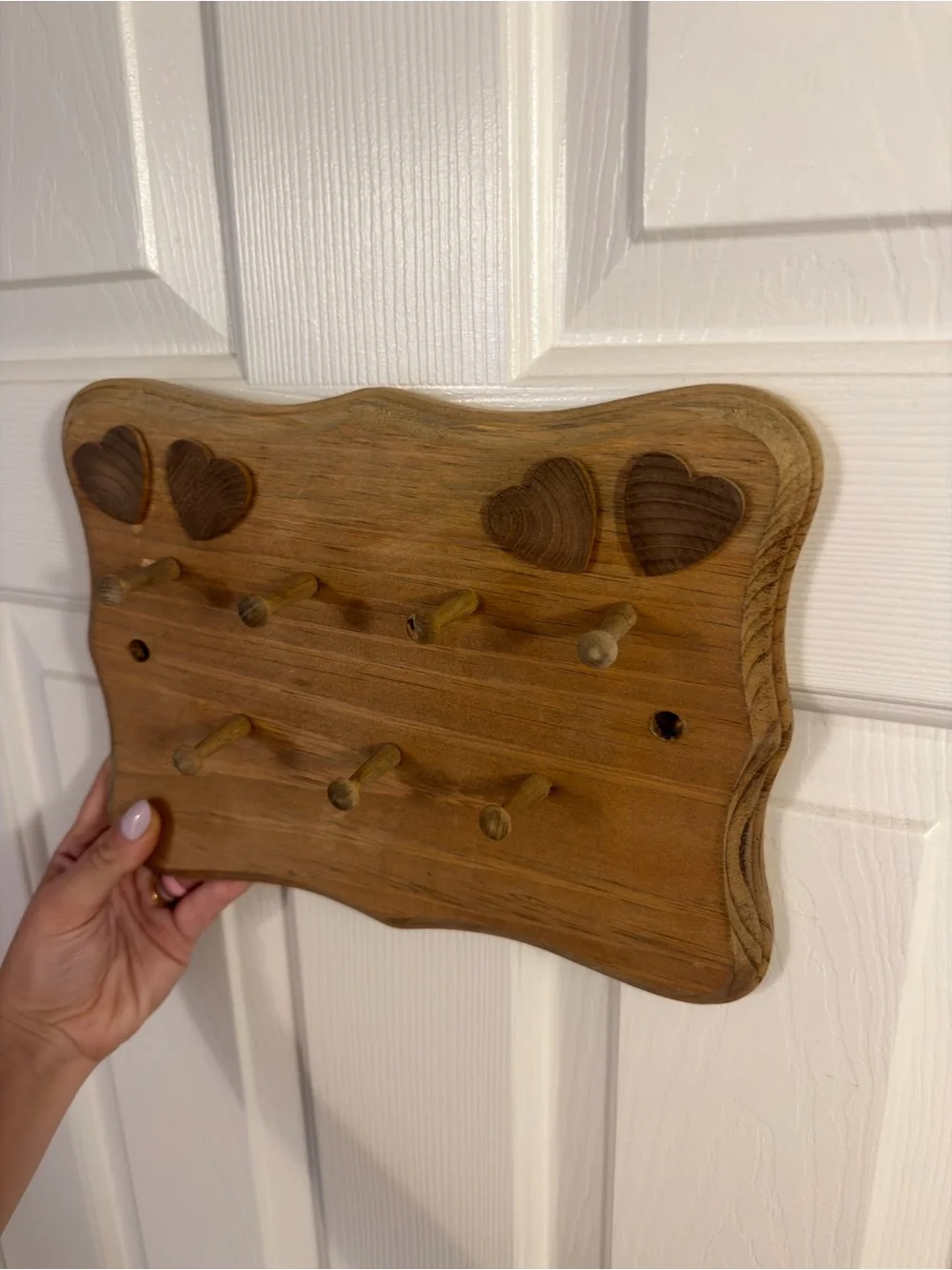 Vintage Wooden Heart Wall Hook Rack in Warm Brown